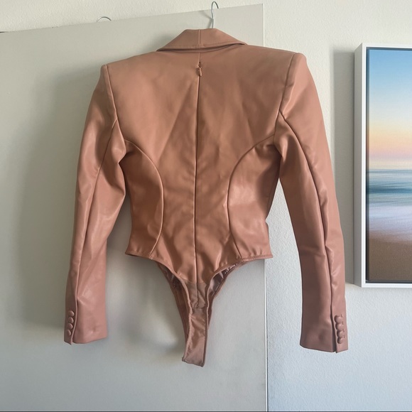 House of CB PEONY BLUSH STRETCH VEGAN LEATHER JACKET BODYSUIT - Picture 15 of 15
